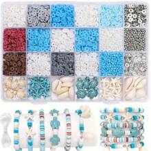 3200 Stücke Schmuckherstellung Set mit ozeanblau thematischen gemischten Polymer-Ton-Perlen, einschließlich Schildkröten/Muschel/Seestern Anhänger für DIY Freundschaftsarmbänder, Halsketten, Ohrringe, Bastelarbeiten, Geschenke (Zufallsfarben)