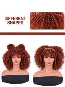 Short Afro Kinky Curly Wig With Bangs For Women High Temperature Synthetic Hair Wig Curly Afro Wigs For Women - Curly Afro Wigs Black Wig For Women Brown Gold Gradient 12 Inch Replacement Wigs Party Use Natural Black Hair Carnival Cosplay Wigs - 橘棕色-350# - 查看 3
