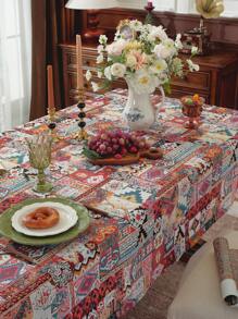 1pc Rectangular Patterned Geometric Tablecloth, Bohemian Thickened Polyester Dust-Proof Heat-Resistant Tablecloth For Daily Home Use, Festivals, Birthday Parties And Other Dining Table Decor