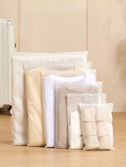10pcs/12pcs/15pcs/20pcs/25pcs Travel Storage Bag, PE Thickened Portable Packaging Bag, Clothing Sorting Transparent Frosted Waterproof Storage Bag