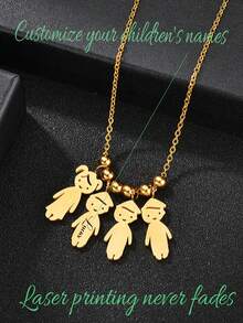 1 件定制不锈钢儿童吊坠项链，个性化手工 DIY 雕刻名字家庭项链 - 彩色 - 查看 10