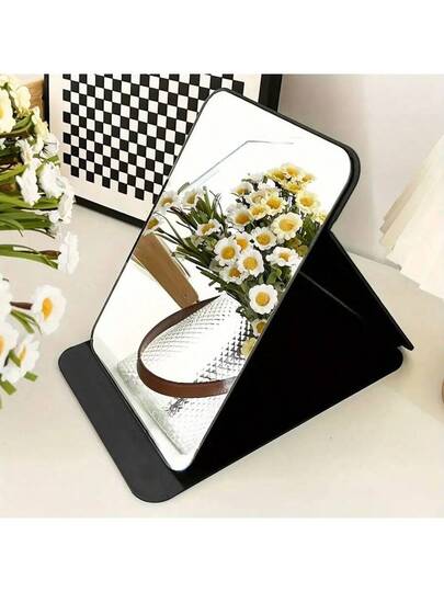 HD Glass Surface Portable Folding Faux Leather Vanity Spiegel Ideal Travel, Dorms Beauty Home Back To School Room Supplies view 4