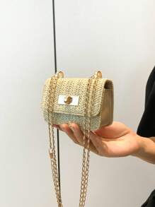 Bolso pequeño cuadrado, nuevo bolso de mano de mujer con acolchado de rombos de alta calidad, bolso de hombro con cadena trenzada y solapa con cierre, bolso bandolera para lápiz labial, accesorios de bolso lindo