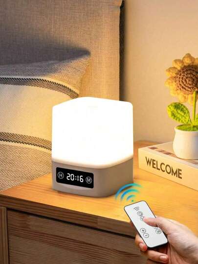 1pc LED Rechargeable Bedside Lamp, Level 3 Dimming, Digital Clock And Touch Control, Child/Adult Night Light, Sleeping Companion