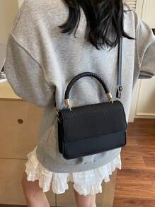 Bolso cuadrado cruzado de hombro de gran capacidad, unicolor, de estilo minimalista y moderno para mujer