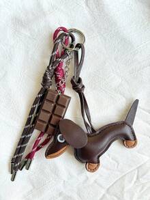 Ins Style Sausage Dog Chocolate Customized Personalized Baseball Car Key Chain, Bag Hanging Pendant, Woven Lanyard Accessory - Coffee Brown - View 2