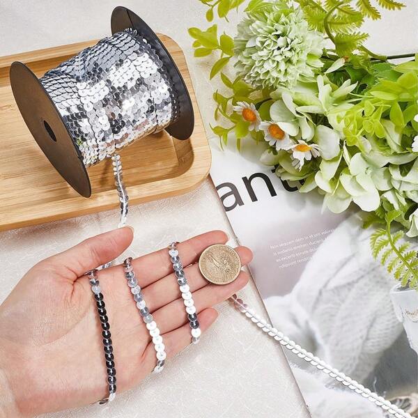 5yards 6mm Sequins Ribbon Round Flat Sequins Laser Giltter Paillettes Sequins For Crafts Sewing Cloth Accessory Sequin Trim