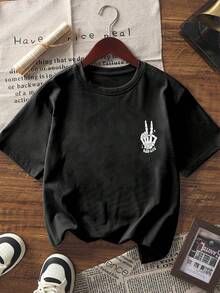 Tween Boy Halloween Skeleton Printed Round Neck Short Sleeve T-Shirt, Summer - Black - View 6