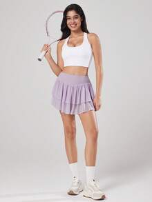 VUTRU Women's High Waist Mesh Sports Tennis Skirt With Shorts And Pockets - Mauve Purple - View 7