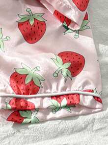 Baby Girl Strawberry Print Short Sleeve Shorts Pajamas Set, Spring/Summer - Multicolor - View 5
