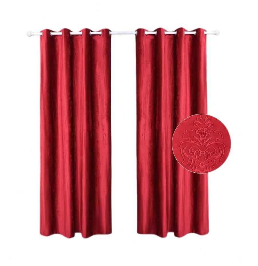 Cortinas de Terciopelo Opaca 100% Poliéster 140x260cm -Cortina Gruesa y Suave -Diseño Moderno -Ojales de Metal -(2PIEZAS) Disponible en 8 Colores-Ideal para Salón, Sala de Estar, Dormitorio y Oficina - Rojo - Ver 1
