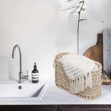 Toilet Paper Storage Woven Basket Organizer For Narrow Bathroom RV, Large Narrow Toilet Paper Storage Holder Basket For 9 Mega Rolls, Waterproof & Free Standing (Cream White) - 白色 - 查看 7
