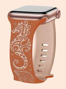Band Compatible With Apple Watch Bands For Women 40mm 41mm 38mm 42mm 44mm 45mm 46mm 49mm, Engraved Cute Pattern Silicone Dressy Strap For I Watch Series 10 9 8 7 6 5 4 3 2 SE Ultra