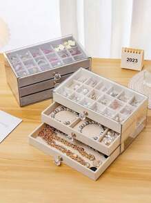 1pc Jewelry Box, Hairpin, Brooch, Jewelry Box, Dustproof Visible Jewelry Tray, Valentine's Day Cosmetic Storage Box, Jewelry Box, Five-Layer Desktop Drawer Jewelry Storage Box, Dressing Table Earrings, Women's Jewelry Display Storage Box With Drawer, Easy-To-Use Earring Storage, Suitable For Jewelry Lovers For Women Storage Organizer Travel Essentials Back To School Dormitory Storage