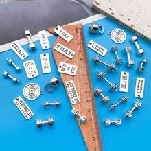 Juego de 10/32 piezas surtido de dijes de equipo de fitness de aleación con acabado plateado antiguo, adecuado para hacer collares, aretes, llaveros y accesorios de joyería DIY