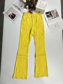 女式秋季度假风格休闲破洞紧身喇叭牛仔裤，街头潮流