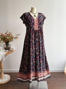 Rusttydustty A Long, Loose, Casual And Vacation Floral Dress With A V-Neck For Womenboho Easter Beach Outfits Hawaii Coachella Music Festival Tropical Vacation