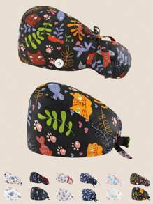 Set de 2 gorros de enfermera ajustables y bonitos con estampado, de talla única, que absorben el sudor, con correa elástica, adecuados para salón de belleza, veterinaria, médico, enfermera, trabajo de limpieza