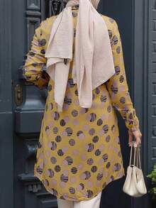 女式全宽波尔卡圆点印花长袖阿拉伯风格上衣 - 黃色 - 查看 2