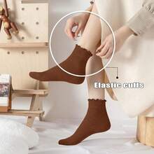 New  6 Pairs Women's Ruffle Socks Cute Ankle Socks Er Soft Breathable Cool Frilly Socks For Mary Jane Sho - Apricot+light Brown+brown+white+milky White+blac - View 3