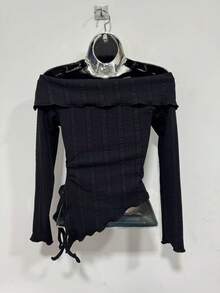 Women's Long Sleeve Off-The-Shoulder Blouse, One Size - 黑色 - 查看 2