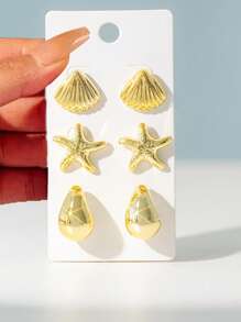 New Six Pieces Resin Golden Personalized Starfish Jewelry With A Fresh And Sweet Style, Women's Earring Set Of Twelve Pieces, Card Summer Vacation Women's Earring Set