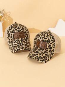 Leopard Print Net Cap, Cute Casual Design For Party & Daily Wear, Made Of Polyester, Size Adjustable, Suitable For All Seasons