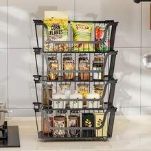 4 Pcs Stackable Wire Baskets Pantry Organizers And Storage,Vegetable Fruit Basket Countertop,Kitchen Storage Metal Baskets,Produce Potato Onion Storage Bin,Black - 1-white - View 9