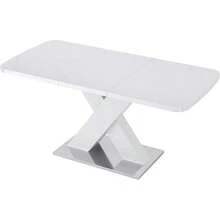 Modern Dining Table, 47-63 Inch Rectangular Stretchable Black Marble Printed MDF Table Top X-Shape Table Leg With Metal Base - White - View 6