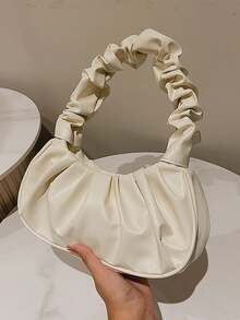 1pc Girls' Fashionable Ruched Hand-Held Tote Bag, Suitable For Daily Outings - White - View 6