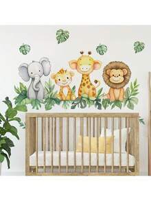 丛林动物火车儿童房墙贴 - 狮子、大象和老虎的卡通冒险 | 可移除育儿室贴纸，适用于游戏室和卧室的教育性剥离和粘贴装饰 - 彩色 - 查看 10