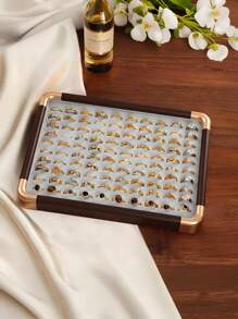 1 Pieza, Caja de almacenamiento de anillos con bordes redondeados con borde dorado, color gris, bandeja de exhibición, caja de almacenamiento de joyas, gran capacidad, madera maciza de alta calidad, para aretes, pendientes, joyería pequeña, joyería, gran capacidad, bandeja de exhibición, caja de exhibición de joyas de madera maciza, adecuada para anillos, aretes, etc., estilo retro, es una opción de regalo para mujeres, regalo del Día de la Madre, regalo para amigos, regalo para novia, regalo para familiares, regalo para maestros, regalo para colegas