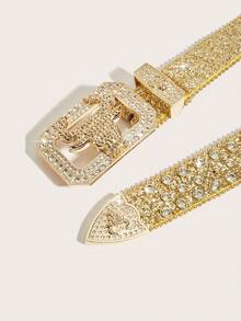 1 件女式西部牛仔牛头水钻扣复古 Y2K 腰带，适合日常、派对和聚会秋季、万圣节 - 金色 - 查看 4