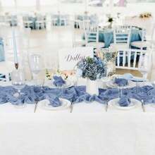 2pcs Cheesecloth Table Runner And 12pcs Napkin Set, Bohemian Cheese Cloth Style, Suitable For Weddings, Birthday Parties, Dinners, Holidays, Family Gatherings, Bridal Shower Decorations (Smoke Blue) - Multicolor - View 6