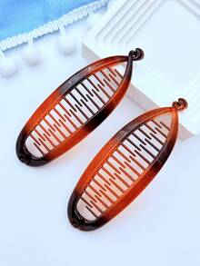 2pcs Matte Wavy Hair Clips, Beach Party Ponytail Clips, Hair Claws, Bun Maker, Banana Hair Clips - Tortoise Shell + Amber + Leopard Print 2pcs - View 9