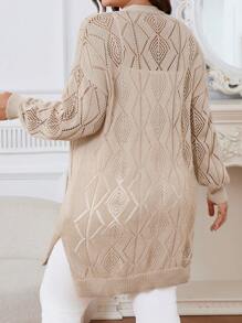 Casual Long Sleeve Solid Pointelle Knitted Cardigan - Button Front - Women's Clothing