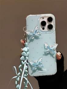 Funda de teléfono suave con diseño estético de mariposas 3D y lunares, compatible con iPhone 16 14 15 13 11 12 Pro Max 16 15 14 Plus, con carcasa trasera con pulsera con corazón precioso