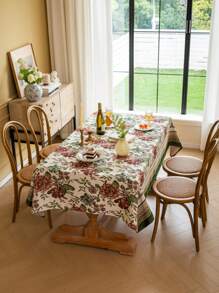 1pc Retro Floral Pattern Tablecloth, Multiple Sizes Available
