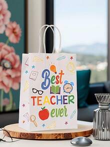 4 件/20 件套装教师答谢礼品纸袋带手柄 - 批量教师答谢礼物，开学庆典，年终派对 - 充满活力的设计和衷心的信息，纸质材料，教师圣诞礼物 - 彩色 - 查看 3
