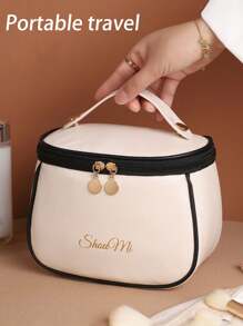 1 Stück Sommerleder wasserdichte Make-up Tasche, Kosmetik Organizer, tragbare Toilettenartikel Tasche, wasserdichter PU Hautpflege Beutel, große Kapazität Doppelschicht Make-up Tasche Make-up Organizer Badezimmer Accessoires