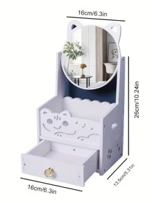1 Stück Kosmetikspiegel mit Schubladen, zweistöckige Aufbewahrungsbox, staubdichter Make-up Organizer Regal, Tischspiegel mit Fächern