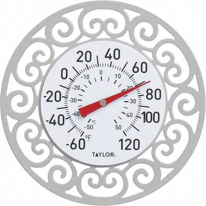 Termómetro e higrómetro para interiores y exteriores, números fáciles de leer para patio, piscina y áreas interiores, 12 pulgadas, blanco