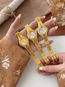 1 件女士石英手表奢华时尚女士腕表金表链优雅百搭适合商务和休闲穿着复古 - 均碼 - 查看 2