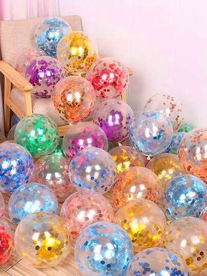 10pcs 12 Inch Assorted Colorful Confetti Latex Helium Balloons, Shiny Transparent Balloons For Weddings, Birthdays, Parties, Back To School, Graduation Decorations, In Colors Such As Colorful, Pink, Red, Gold, Orange, Green, Rose Gold, Light Blue, Navy Blue, Silver, Purple Glitter Balloons