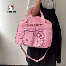 Sanrio 1pc Hello Kitty High Quality Oxford Cloth Travel Bag With Zipper, Adjustable Shoulder Strap, Portable Clothes Storage Bag - Pink