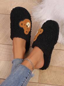 Chinelos Domésticos Femininos, Chinelos tipo Ursinho Fofo de Desenho Animado, Chinelos de Quarto, Chinelos de Piso, Chinelos de Carpete, Chinelos de Dedo Fechado, Sapatos Domésticos Casuais Femininos, Novos Chinelos Domésticos Femininos para Outono e Inverno