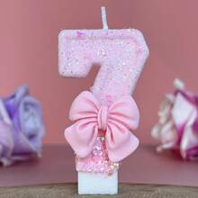 1 件数字形状蜡烛，0-9 数字蜡烛，浪漫派对首选数字蜡烛，用于生日蛋糕装饰，节日和周年纪念派对蛋糕数字蜡烛，闪亮数字设计 - 漸層粉領結 - 查看 17