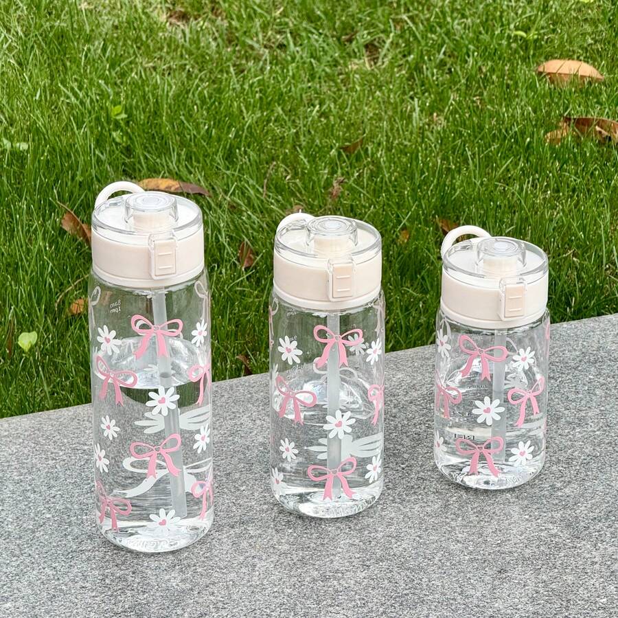 1件 14oz/20oz/27oz 復古飲水瓶 單層蝴蝶結雛菊愛心塑膠杯 可重複使用 露營冰咖啡杯 便攜耐用 適合野餐、戶外活動、婚禮、派對、禮物、母親節、夏季補水