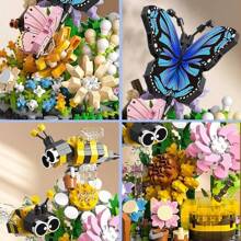 Bouquet immortel fait main Blocs de construction papillon/abeille - Jouet DIY créatif à assembler pour la décoration de la maison et du bureau, cadeaux de Noël et d'Halloween (Certaines pièces sont envoyées de manière aléatoire)