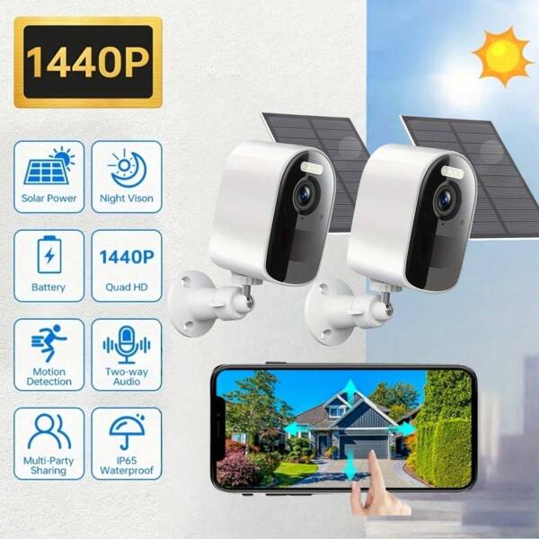 1PC Solar-Powered Outdoor Wireless Security Camera, 5G WiFi, 2K High-Definition Intelligent Surveillance Camera, Night Vision Function, Spotlight And Alarm, Two-Way Audio, Home Security Camera, 210-Day Battery Life, Waterproof And Dustproof, Remote Monitoring Camera, Smart Home Security Camera, Supports Cloud Storage And TF Card (Needs To Be Purchased), Protecting Your Home